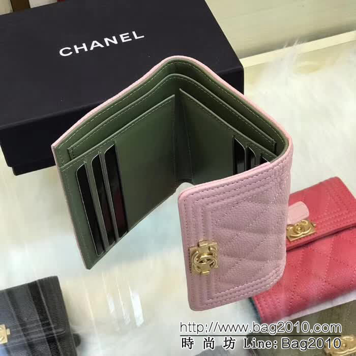 CHANEL香奈兒 古巴CU系列 leboy短三折錢包 荔枝牛皮綾格紋 復古金扣 80734  DJC3150